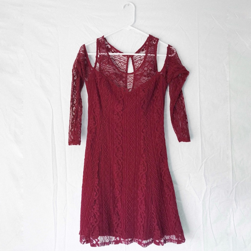 Hollister Red Wine Lace Cut Out Shoulder Dress